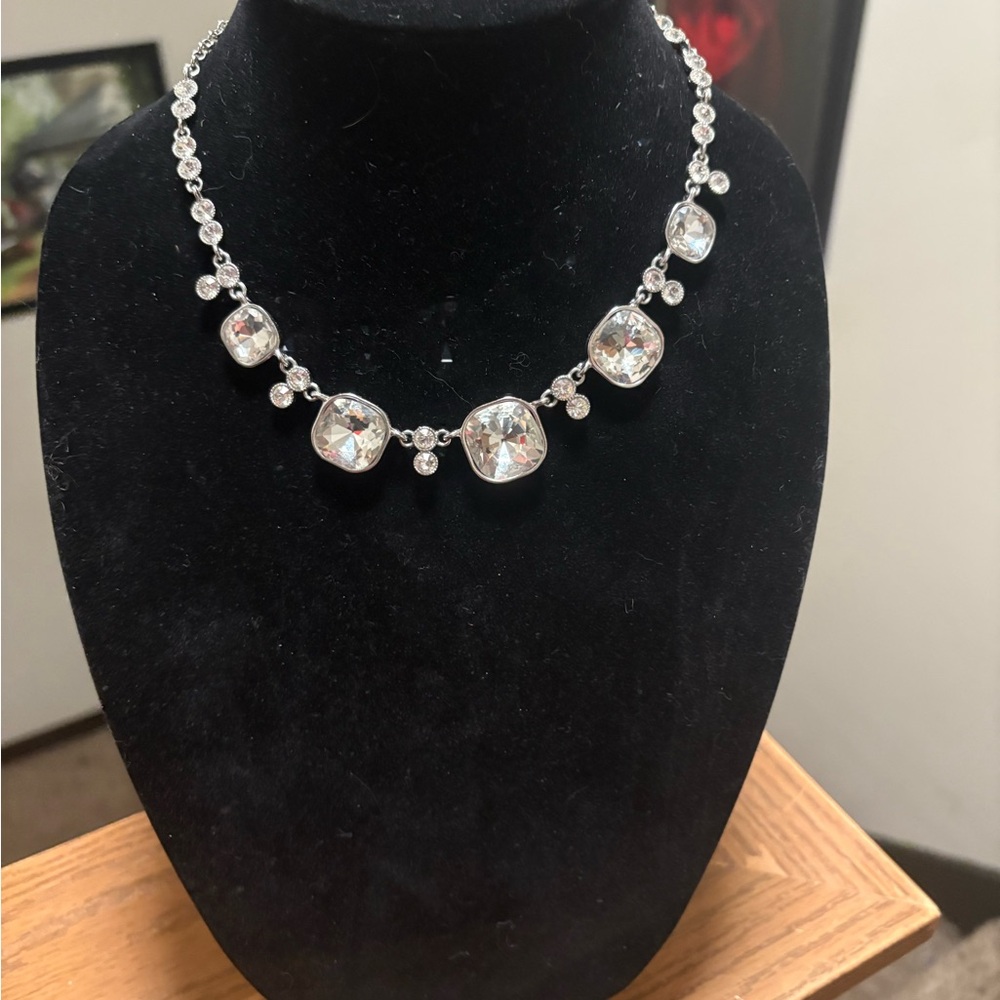 Premier Designs Silver Necklace with Clear Stones